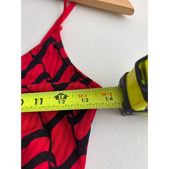 NWT Zara Red & Black Ruched Bodysuit Spaghetti Strap Abstract Print Size M - Picture 8 of 10